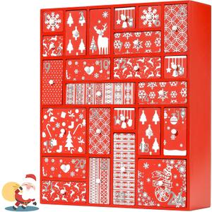 SUNGIFT Wooden Advent Calendar, Red Wood Reusable Advent Calendars with 24 Drawers, 15 Inch Countdown to Christmas Empty Refillable Advent Calendar to Fill 2025