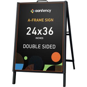 Heavy Duty A Frame Sidewalk Sign 24x36 Inch, Double-Sided Folding Sandwich Board with Push-in Design for Business Outdoor Advertising, All-Metal Weatherproof Display Stand