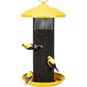 Kingsyard Finch Feeders for Outdoors Hanging, Metal Mesh Tube Bird Feeder for Nyjer/Thistle Seed, 2.5 lbs Large Capacity (Yellow)