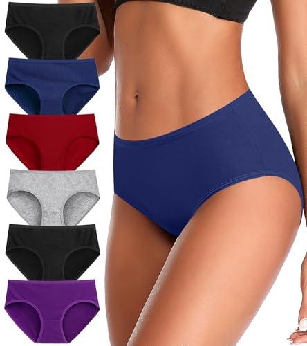 ASIMOON Womens Underwear Cotton Panties Ladies Low Rise Briefs 6 Pack XL