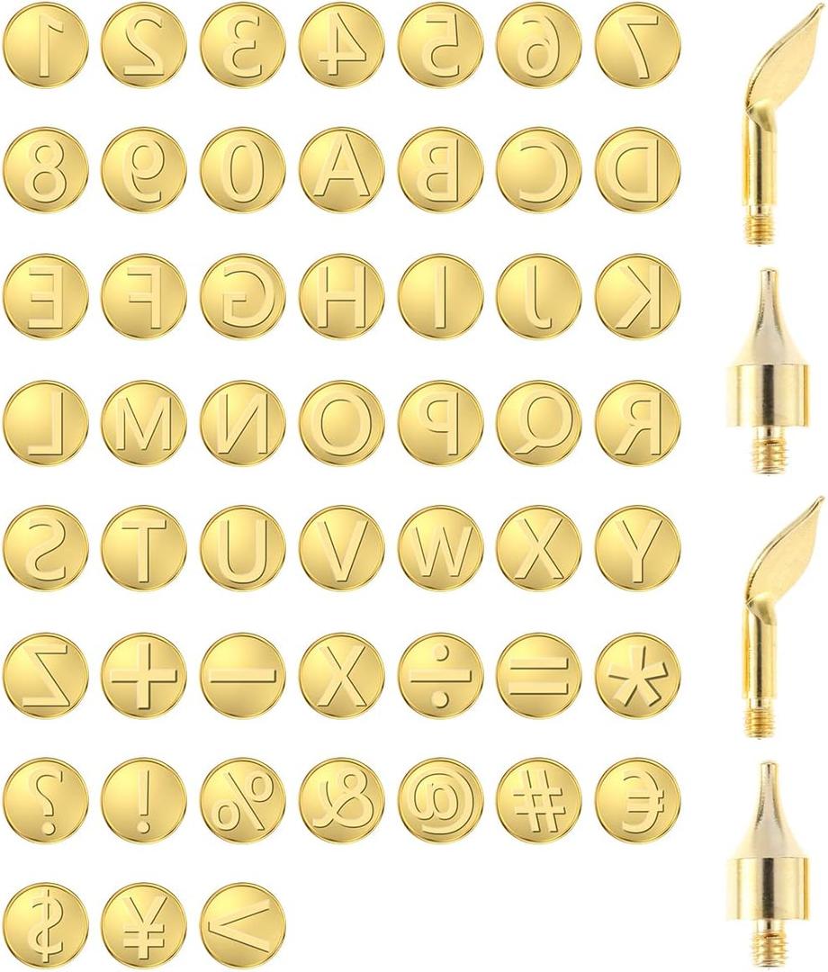 FUYGRCJ- 56Pcs Wood Burning Tip Set Letter Wood Burning Tool Including Alphabet Number Symbol Brass Alphabet Number Template for DIY Embossing Carving Craft Wood Burning
