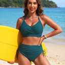 Blooming Jelly Womens High Waisted Bikini Sets Drawstring Tummy Control Swimsuits Crisscross Tie Back Bathing Suit (Blue, XL)