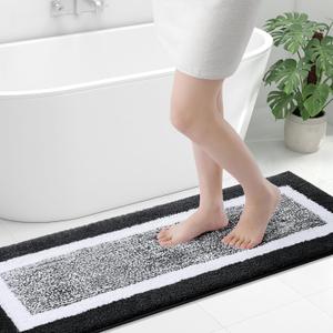 OLANLY Bathroom Runner Rugs 47x17, Extra Soft and Absorbent Microfiber Bath Rugs, Non-Slip, Machine Washable, Quick Dry Shaggy Bath Carpet, Long Bath Mats for Bathroom Floor, Tub, Shower, Black