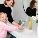 Bathroom Faucets Brushed Gold Waterfall Bathroom Sink Faucet Modern Single Handle Bathroom Faucet for 1 or 3 Hole Mxier Tap Washbasin Faucet with Deck, Pop-up Drain and Supply Hoses 2 Pack
