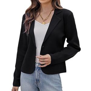 GRACE KARIN Women Short Sweater Blazer Business Casual Long Sleeve Classic Blazer Jacket with Button Black XL