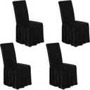 NICEEC Spandex Chair Covers for Dining Chairs Covers Set of 4 Removable Dining Room Chair Covers with Skirt Parson Chair Slipcovers Washable Chair Protector for Kitchen Wedding Party Banquet(Black) 4pcs