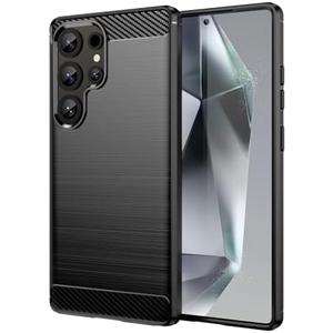 GTBDEKI Case for Galaxy S25 Ultra Case, Samsung S25 Ultra Case, Carbon Fiber Shockproof Slim Silicone Rugged Soft TPU Back Phone Cover for Samsung Galaxy S25 Ultra Black