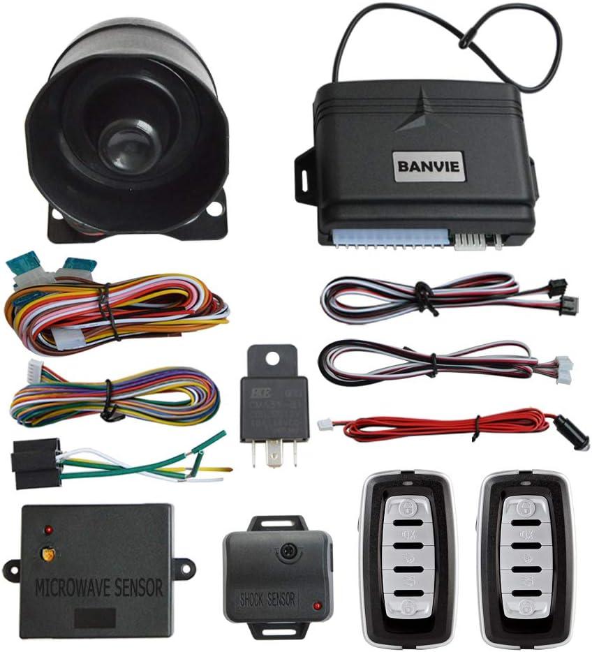 BANVIE Car Alarm System, Security Antitheft Alarm Systems with Keyless Entry, with Microwave Sensor & Shock Sensor