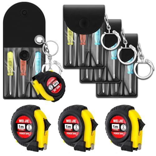 Jutom 3 Pcs Mini Tape Measure Keychain Bulk Mini Screwdriver Keychain Set Adult Tool Party Prize for Father's Men Gifts