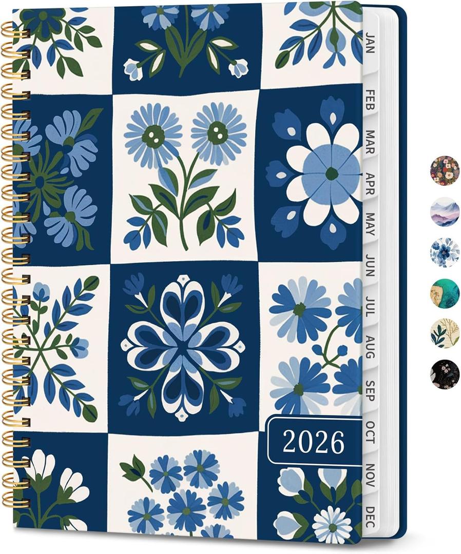 2 x 2026 Planner, Weekly and Monthly Planner for Women, January 2026 - December 2026, Hardcover 2026 Calendar Planner Book with Tabs, Inner Pocket, Spiral Bound, Perfect for Office Home School Supplies - A5 (6.3" x 8.5"), Petal Array