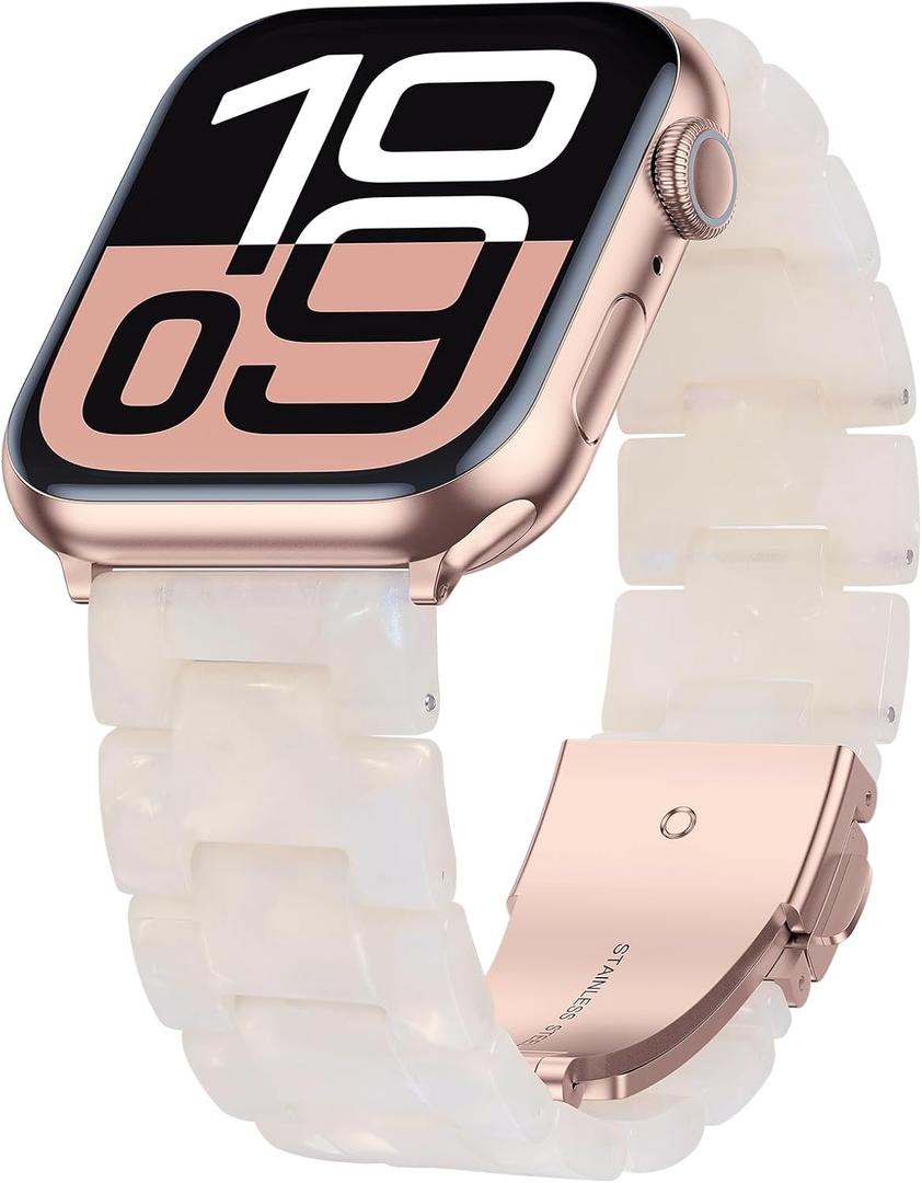 iiteeology Compatible with Apple Watch Band 42mm 41mm 40mm , Light Resin with Stainless Steel Replacement Wristband for iWatch Ultra 3/Ultra 2 49mm Series 11-1 SE 3