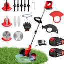 24V Electric Weed Wacker Grass Trimmer with 2pcs Batteries & Fast Charger, 3 in 1 Stringless Lightweight Brush Cutter/Edger/Mower with 3 Types Blade & Wheels for Garden and Yard Lawn