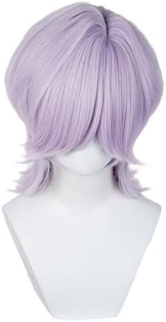 Light Purple Cosplay Wig Short Purple Anime Hair Wig + Cap for Stage Party Halloween Costume Cosplay