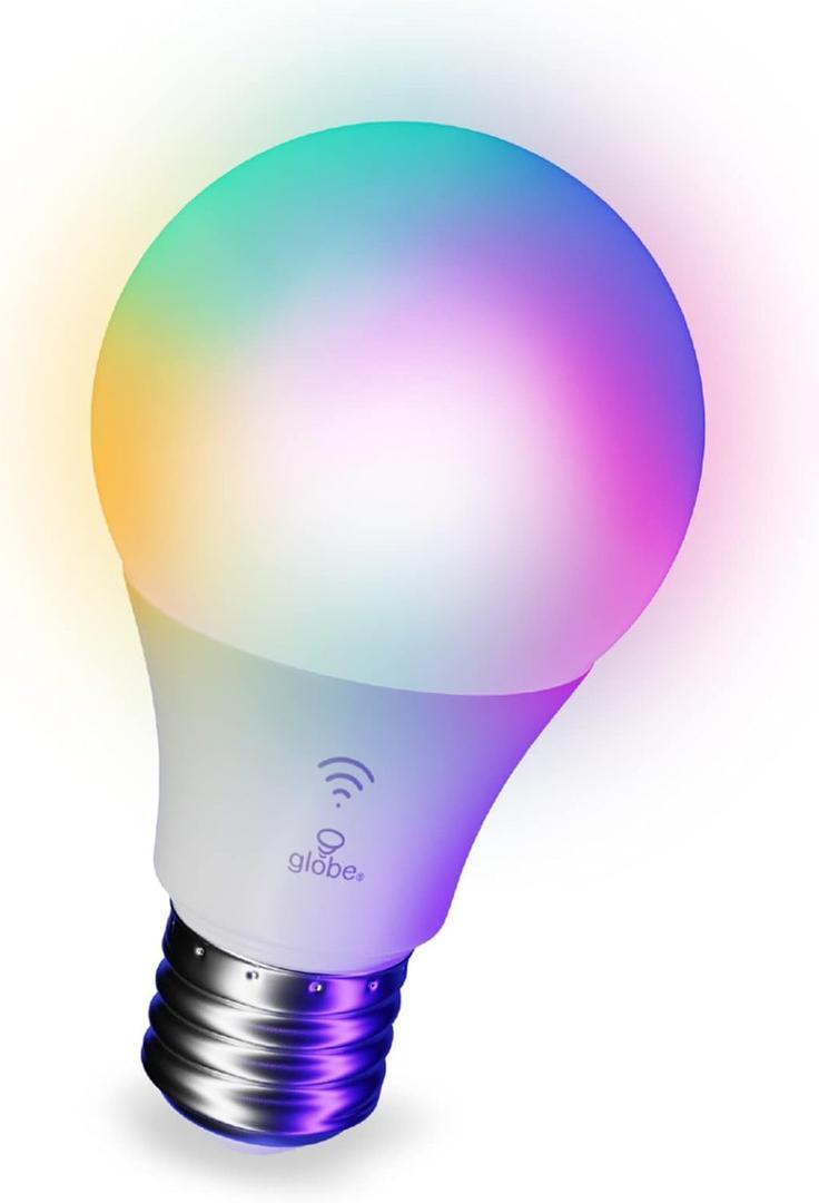 GLOBE Electric 50589 Color-Changing A19 LED Smart Light Bulb, 2.4 GHz Wi-Fi, 60W Equivalent 800LM, Works with Alexa Only, 1-Pack