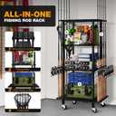Ghosthorn Fishing Rod Holders for Garage Fishing Pole Rack Hold up to 10 Rods Fishing Pole Holders Wooden Organizer Fishing Rod Rack Car Fishing Gear Storage Equipment (Black, 4 Tier)
