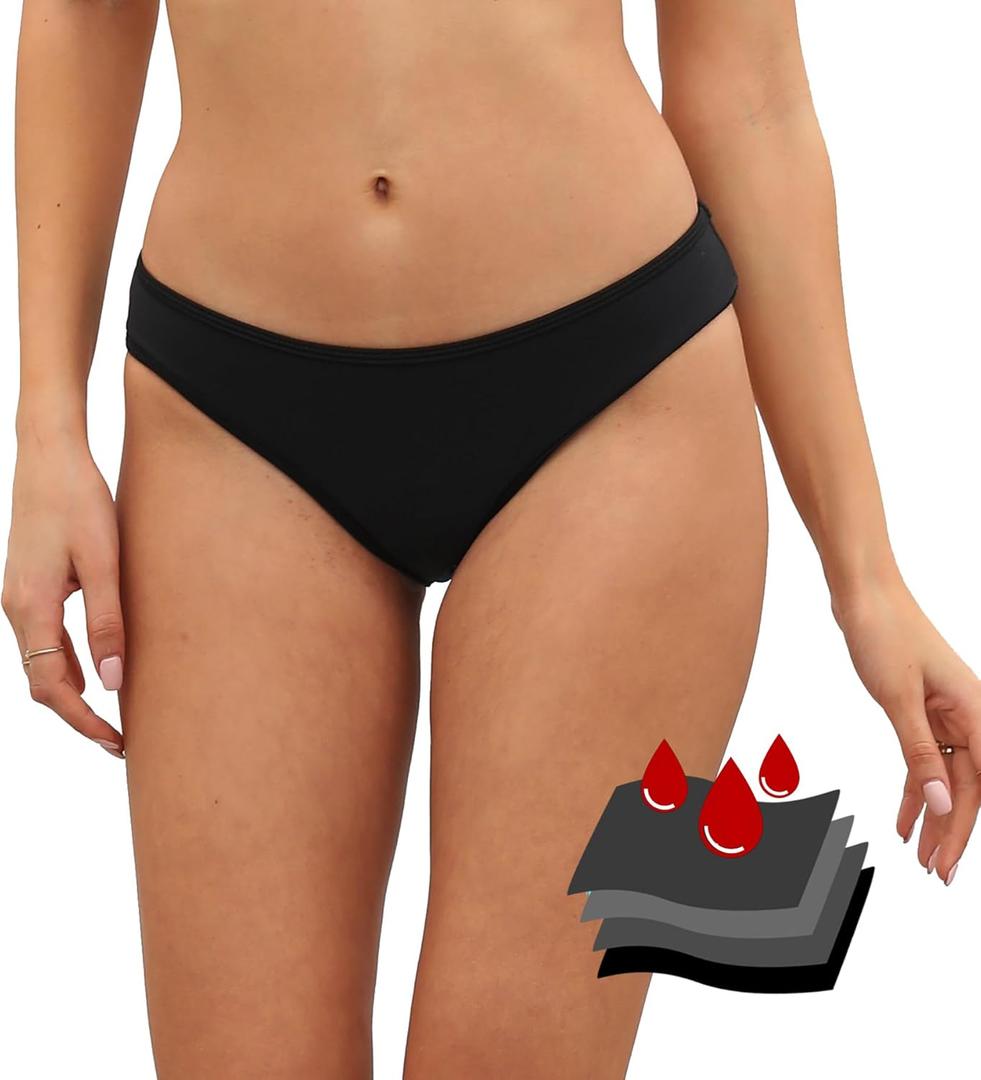 Leoparts Period Swimwear Leakproof Bikini Bottoms Low Rise Swimuit Bottom Briefs for Teen Girls Women (XX-Large, Black 852)