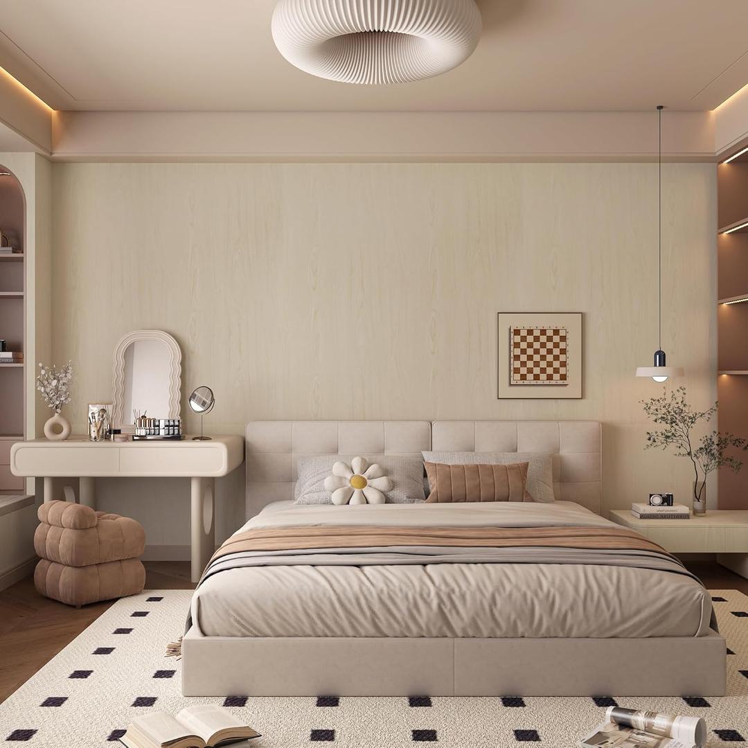 31.5"x354" Cream Wood Grain Peel and Stick Wallpaper Wide Contact Paper Self Adhesive Removable Waterproof Vinyl Countertop Wrap Natural Renter Friendly Temporary Oak Wood Wall Paper for Apartment RV (354" x 31.5")