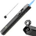 TISFA Cigar Lighter, Cigar Punch, Cigar Draw Enhancer, Cigar Length Measuring Tools, All-in-one Refillable Butane Lighter, Windproof and Portable Pen Torch Lighter (Black)