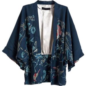 Women Kimono Cover Up Japanese Style Cardigan Floral Print 3/4 Sleeve Women Blouse Coat Casual Jacket (Medium)