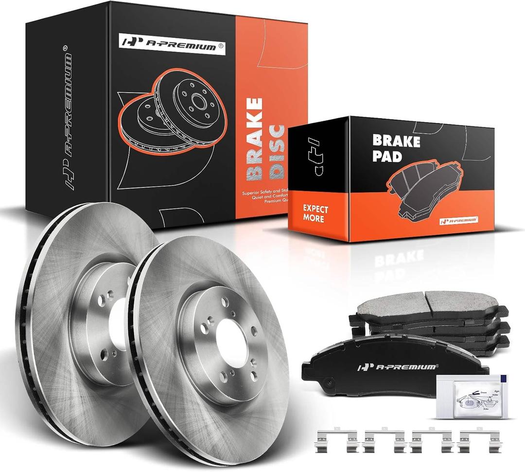 A-Premium 12.99 inch (330mm) Front Vented Disc Brake Rotors + Ceramic Pads Kit Compatible with Honda and Acura Models - Pilot 2009-2015, MDX 2007-2013, RLX 2014-2015/2017-2018, ZDX 2010-2013, 6-PC Set