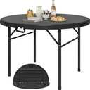 YITAHOME 48 Inch Round Folding Table for Outdoor/Indoor, Heavy Duty Folding Plastic Table w/Thick Table Top and Sturdy Metal Frame, Ideal for Party Picnic Camping BBQ Events, Black