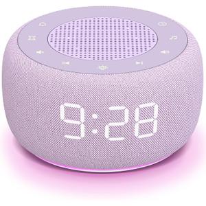 Buffbee Sound Machine & Alarm Clock 2-in-1, 0-100% Clock Face Brightness, Bottom Colored Light, Sleep Timer, Precise 30-Level Volume White Noise Machine, Digital Alarm Clocks for Bedrooms - Purple