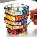 3D Book Shaped Glass Coffee Mug, 12oz Unique Stacked Books Cup for Hot & Cold Drinks, Creative Gift for Book Lovers Readers Writers