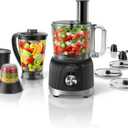 Sangcon Smoothie Blender and Food Processor Combo for Kitchen, 600W Vegetable Chopper with 2 x 8-Cup Bowls, 11-in-1 Food Chopper for Slicing, Shredding, Mixing, Purees & Dough, Shakes, BPA-Free (Black)