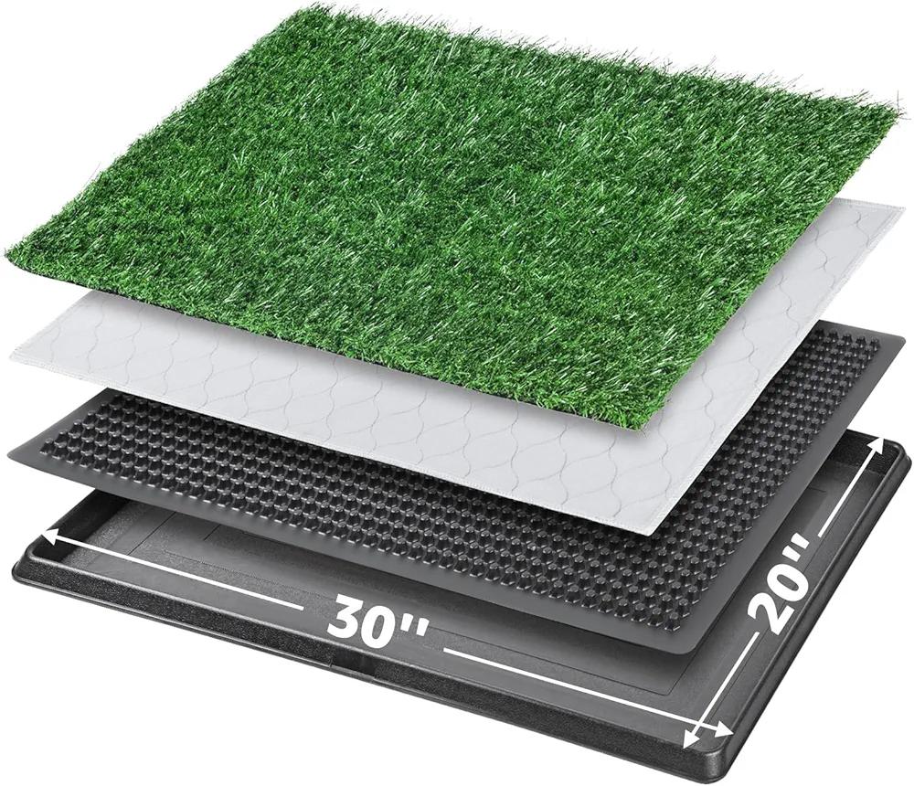 Dog Grass Pet Loo Indoor/Outdoor Portable Potty, Dog Litter Box, Artificial Grass Patch Bathroom Mat and Washable Pee Pad for Puppy Training, Full System with Trays (Pet Training Tray, 20"x30")