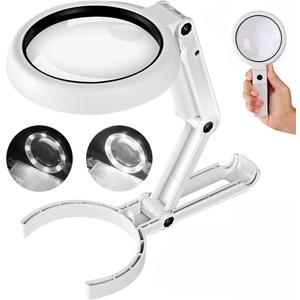 Magnifying Glass with Light and Stand, Foldable Handheld Large Magnifying Glass, Dual Brightness LED Illuminated Lighted Magnifier for Macular Degeneration, Seniors Reading, Close Work, Coins, Jewelry