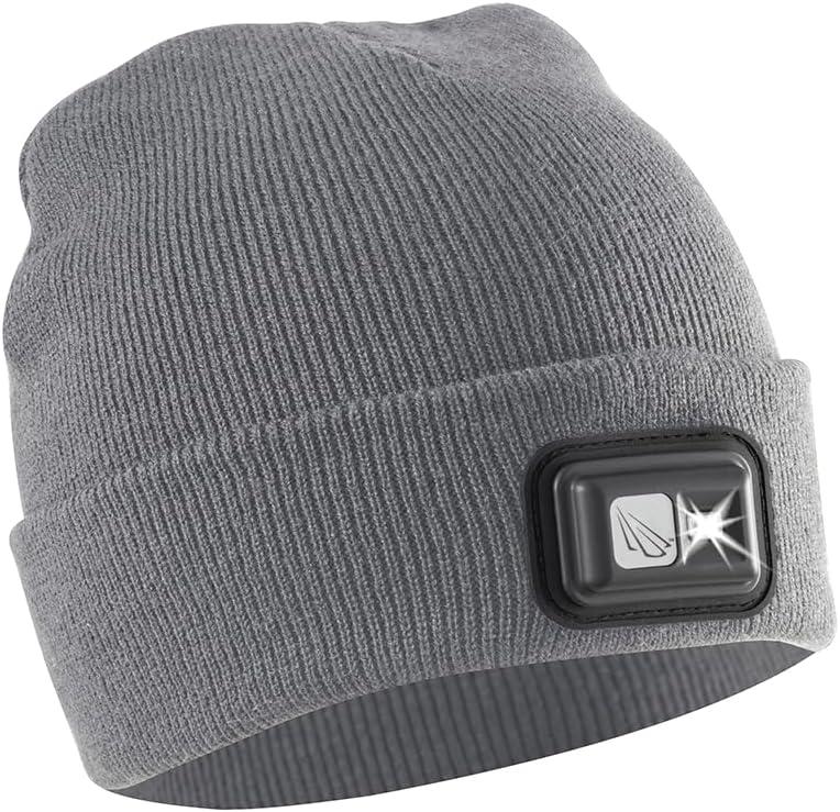 Panther Vision LED Hat Light - POWERCAP 2.5 USB Rechargeable LED Beanie Light Hat - Bright LEDs and IPX4 Water Resistance Gifts for Dad Father Men Husband Warm Knitted Cap - Grey