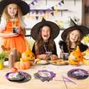 3 x Halloween Paper Plates, Halloween Party Plates and Cups With Straws, Disposable Tableware Party Supplies, Serve for 25 Guests, Spooky Pumpkin Bat Castle, 125 PCS