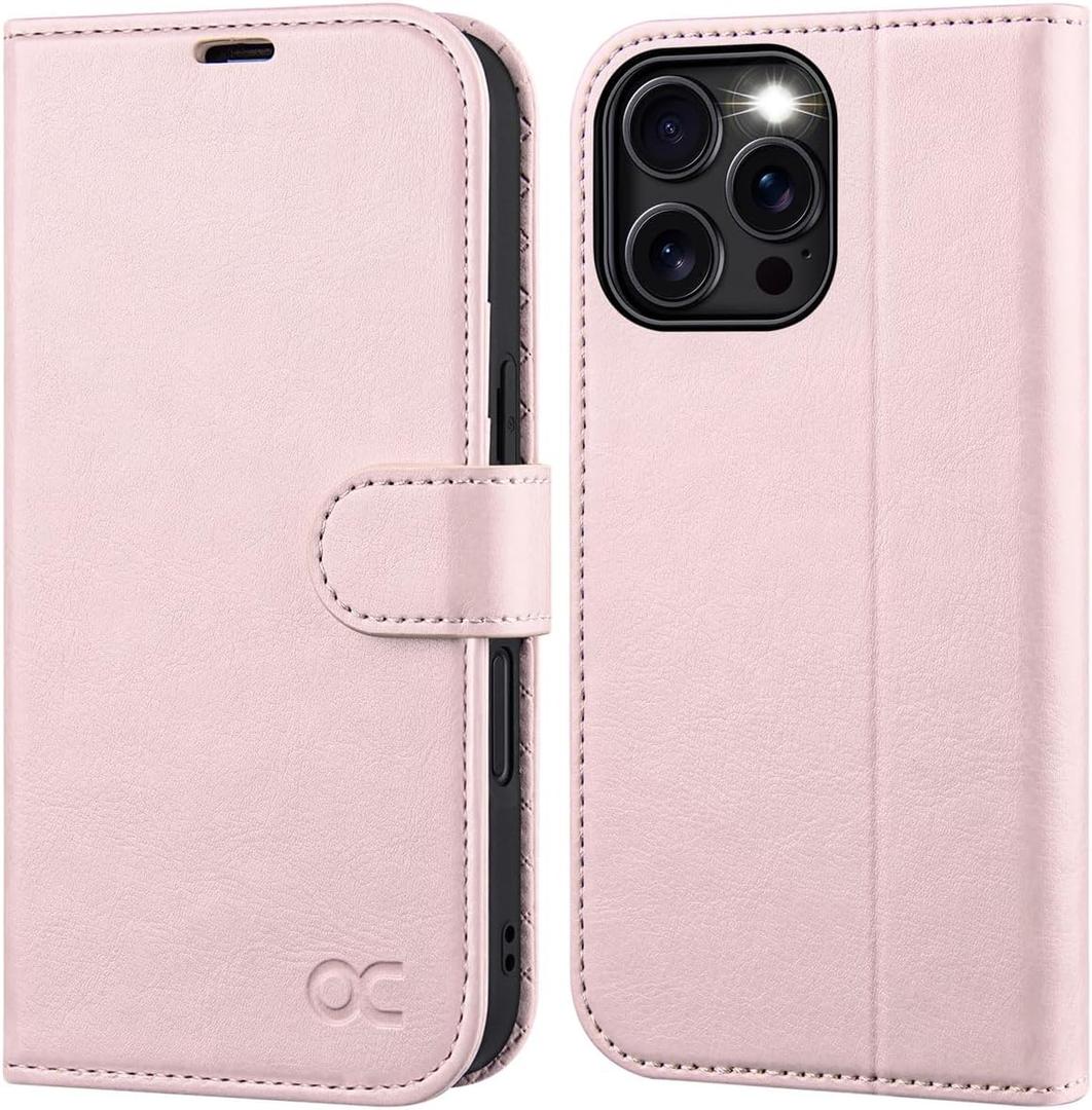 OCASE Compatible with iPhone 16 Pro Max Wallet Case, PU Leather Flip Folio Case with Card Holders RFID Blocking Kickstand [Shockproof TPU Inner Shell] Phone Cover 6.9 Inch 2024, Light Pink