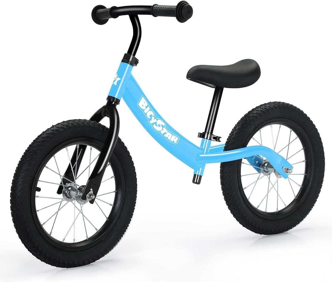 14 Inch Balance Bike for Kids 3-6 Year Old, Bike with No Pedals, Air Rubber Tires, Adjustable Height, Foot Rest, Pedalless Bicycle Boys, Girls (Blue)