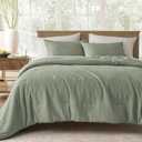 Wonderful Green Waffle Weave Comforter Set Queen Size, 3 Piece Cotton Face Textured 3D Waffle Knit Lightweight Comforter Set, Soft & Breathable All-Season Bedding for Hot Sleepers | Wrinkle-Resistant, Pet-Friendly, Cloud-Like, Minimalist Boho, Modern Farmhouse