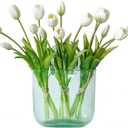 DUYONE 15pcs Artificial Tulips Flowers, Latex Bouquet, Fake Tulips for Office Wedding Party Home Kitchen Garden Decoration-B White