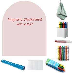 Magnetic Chalkboard Wall Decal 40"x32" - Upgraded Adhesive, Includes Wipe Cloth, Chalk Holder, 6 Dust-Free Chalks, Peel and Stick Blackboard Playroom, School, Home Decor (Pink)