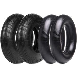 (2-Set) AR-PRO 4.80/4.00-8" Tire and Inner Tube Set - Universal Replacement Tires and Inner Tubes with 15.5" Outer Tire Diameter and 4.80" Tire Width - Fits on Dollies, Trolleys, Wagons, and More