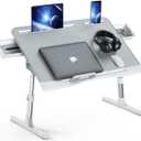 Laptop Bed Tray Desk, Foldable and Adjustable Lap Table with Heights and Angles, Upgraded-Sturdy Laptop Lap Desk for Bed/Sofa/Couch/Floor (2 Drawers, X-Large, Grey) (Gray)