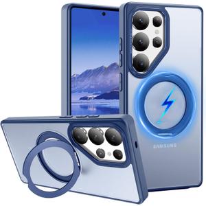 360Rotatable Magnetic Stand Case for Samsung Galaxy S25 Ultra Compatible with MagSafe, Military Shockproof Protective Matte Phone Cover Case Built-in Invisible Ring for Galaxy S25 Ultra