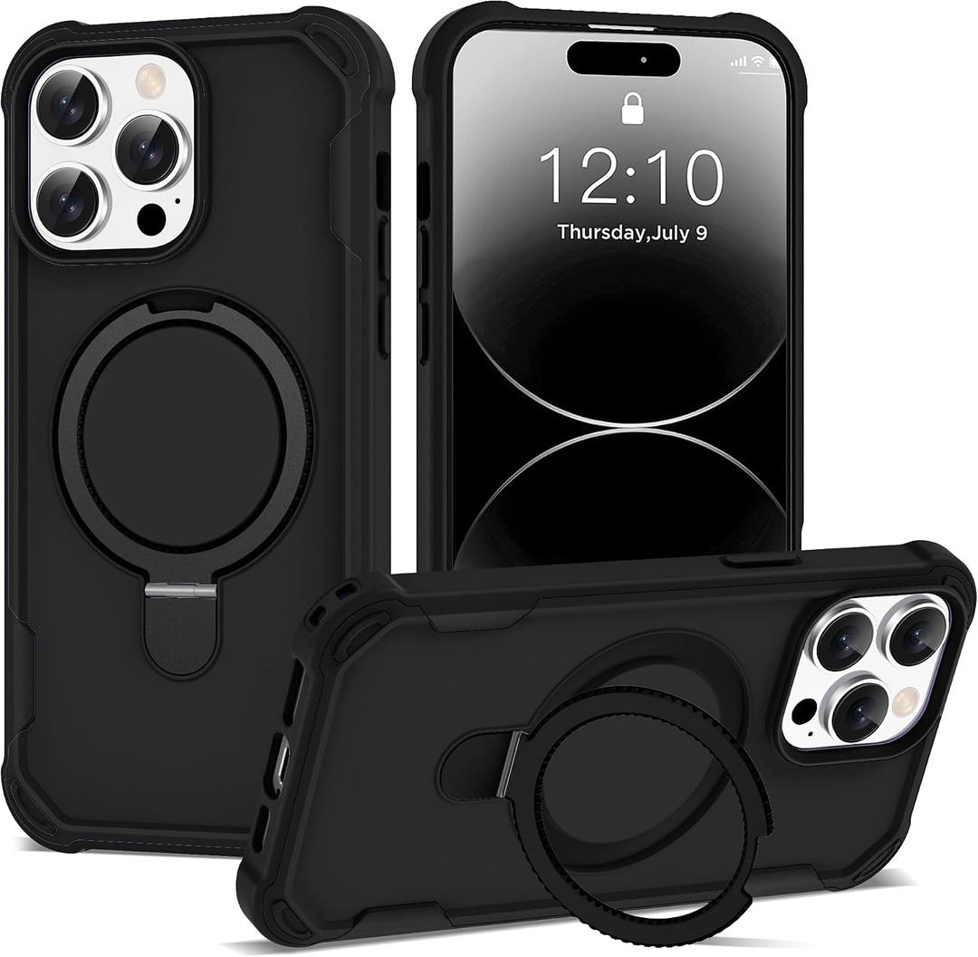 Compatible with iPhone 14 Pro Case 6.1'' with Magnetic Ring Stand [Military Drop Protection][Compatible with MagSafe] Shockproof 14 Pro Phone Case for Men Wowen,Black