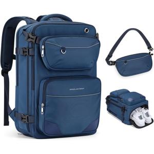 Maelstrom Travel Backpack for Men Women, 35L Carry on Backpack for Traveling on Airplane,with Belt Bag&Shoe Compartment,Waterproof Laptop Backpack fit 17Laptop-Navy Blue, Large