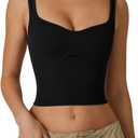 QINSEN Womens Sleeveless Cropped Rib Knit Seamless Sweetheart Neckline Going Out Tank Tops (Medium, Black)