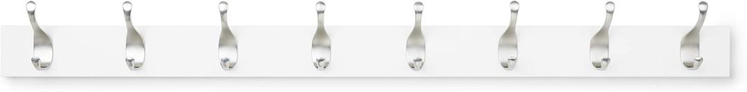 Amazon Basics Wall Mounted Modern Coat Rack for Entryway and Bedroom with Versatile Storage Hooks, Rectangular, 8-Hook, White | Rectangular, Modern