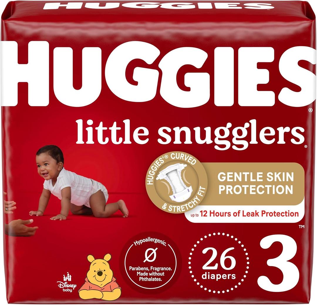 Huggies Size 3 Diapers, Little Snugglers Baby Diapers, Size 3 (16-28 lbs), 26 Count