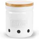 Large Garlic Keeper with Wooden Lid, Ceramic Garlic Holder Storage, Garlic Container for Kitchen, Garlic Saver to Keep Your Garlic Cloves Fresh Longer 4.5-Inch, White