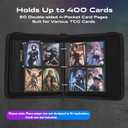 Trading Card Binder with Display Window 4 Pocket Binder Holds 400 Cards, Fits TCG & Standard Size Cards, Includes 2 Jumbo Toploaders and 2 Page Dividers