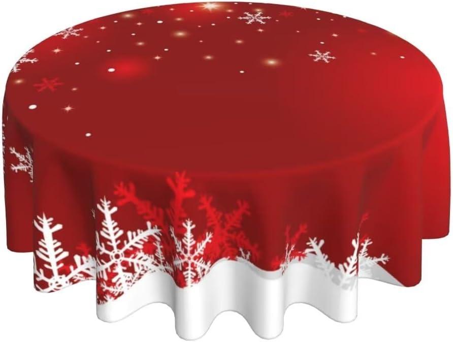 BETGINY Merry Christmas Tablecloth 70x70 Inch Round Winter Red White Snowflakes Table Cloth Dust-Proof Wrinkle Resistant Rustic Tablecloth for Holiday Party Dining