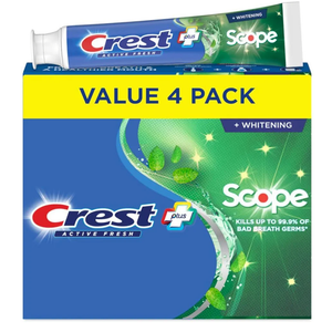 Crest Whitening Plus Scope, Complete Active Fresh + Whitening Toothpaste, 5.5oz, Toothpaste Sensitive Teeth, Pack of 4