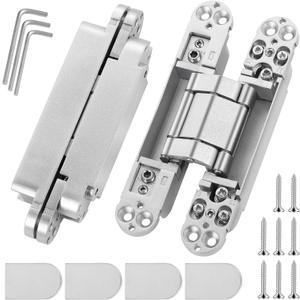 6 Inch Invisible Door Hinges (2 Pack), 3D Adjustable Hidden Door Hinges for Doors, 180 Degree Swing Heavy-Duty Zinc Alloy Concealed Hinge, 88 lbs Load-Bearing, Brushed Silver Finish